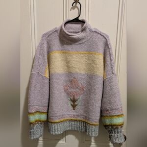 Women's Pilcro Lavender Floral Turtleneck Sweater Anthropologie Long sleeve